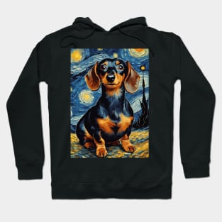 Dog Breed Dachshund in a Van Gogh Starry Night Art Style Hoodie